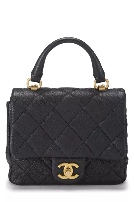 Black Caviar Leather Top Handle Flap Bag Mini, , large image number 0