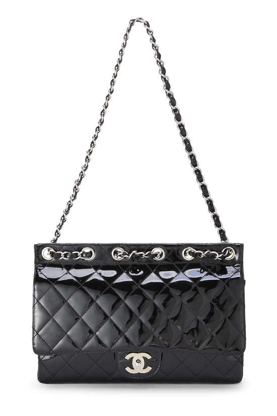 Black Patent Leather Chain Through Flap Bag, , large image number 0