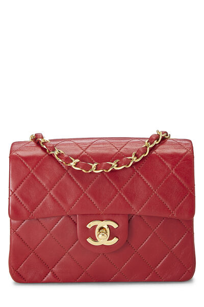 Red Quilted Lambskin Half Flap Mini