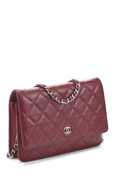 Red Lambskin Classic Quilted Wallet on Chain (WOC), , large