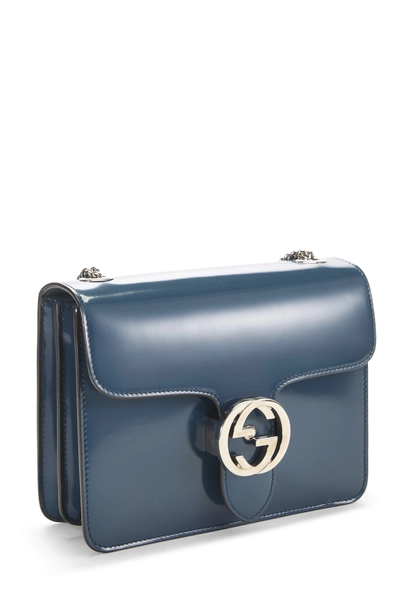 Blue Leather Interlocking Crossbody Small, , large