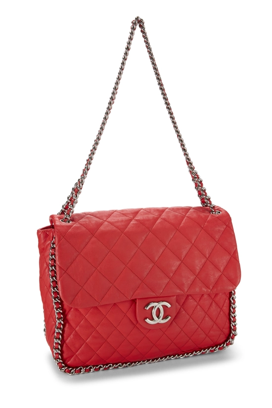 Red Quilted Lambskin Chain Around Half Flap Maxi, , large image number 1