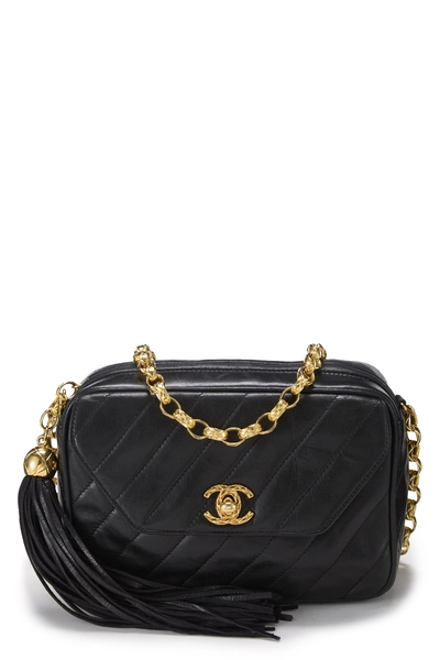 Black Lambskin Diagonal Pocket Camera Bag Mini