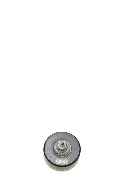 Black Acrylic & Crystal "CC" Button Earrings, , large