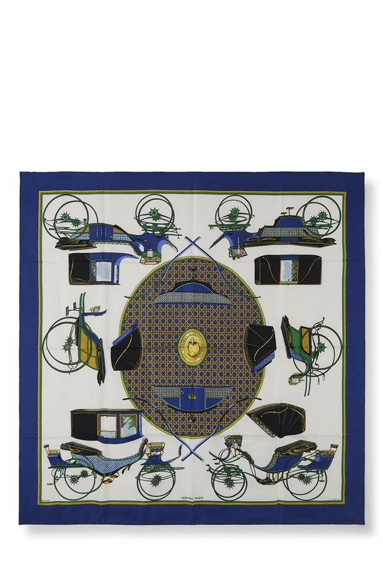 Blue & Multicolor 'Les Voitures a Transformation' Silk Scarf 90, , large image number 0