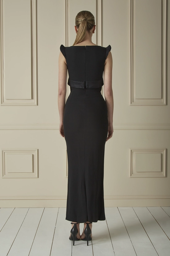 Black Satin-Trimmed Medallion Gown, , large image number 1