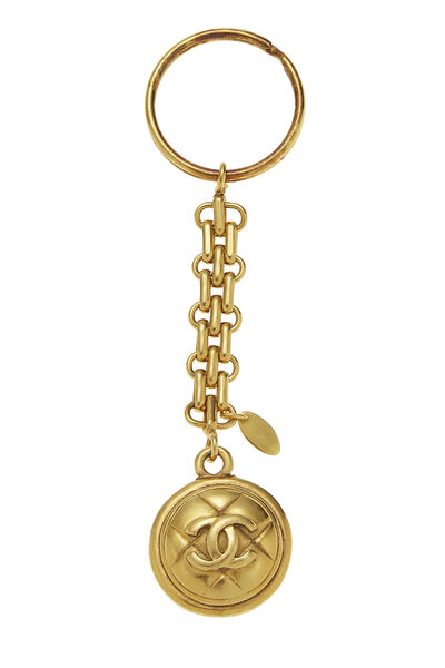 Gold Quilted 'CC' Keychain, , large