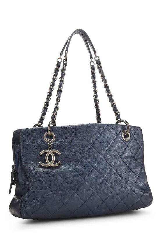 Chanel Metallic Blue Quilted Caviar Tote Small Q6BAJH0FBH000