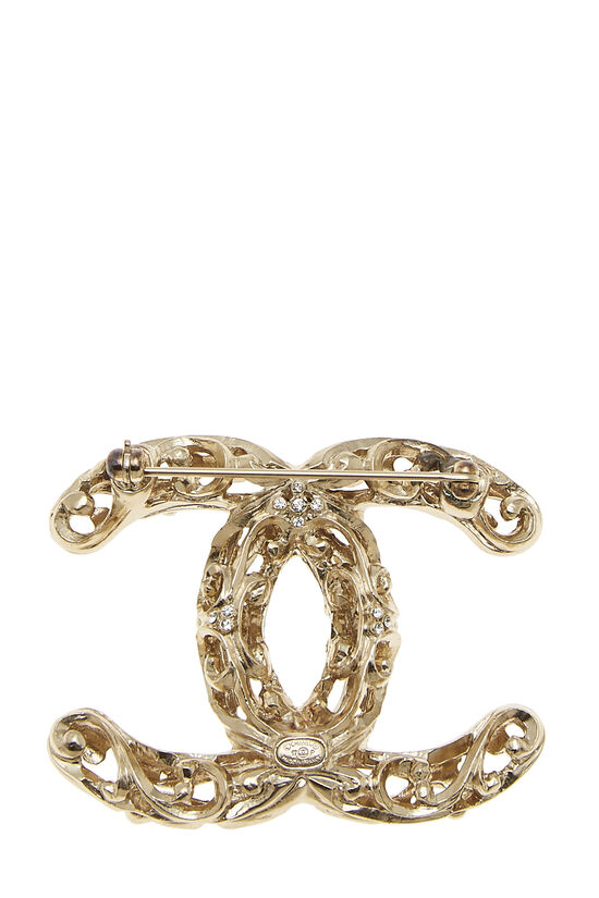 Gold & Crystal 'CC' Pin, , large image number 1