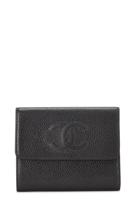 Chanel Black Quilted Caviar Leather Classic Trifold Flap Wallet Chanel