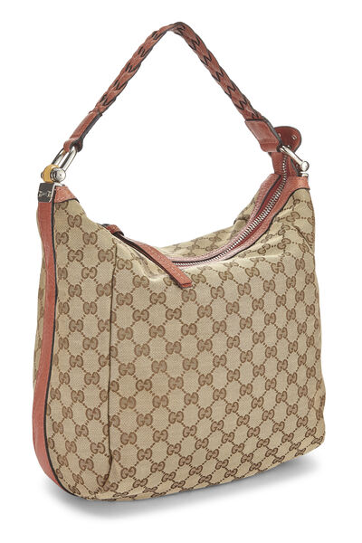 Pink Original GG Canvas Bamboo Braided Hobo, , large