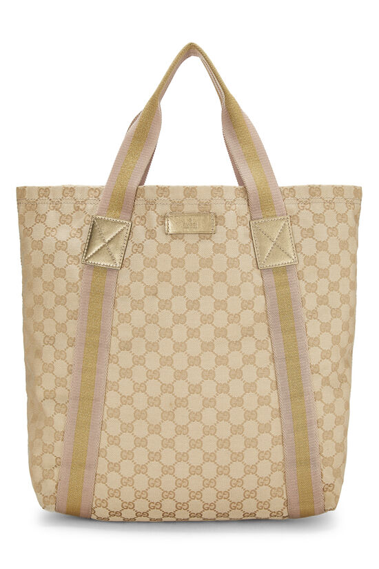Gold GG Canvas Flat Web Tote, , large image number 0