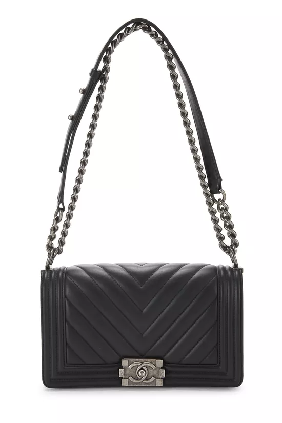 Black Chevron Calfskin Boy Bag Medium, , large image number 0