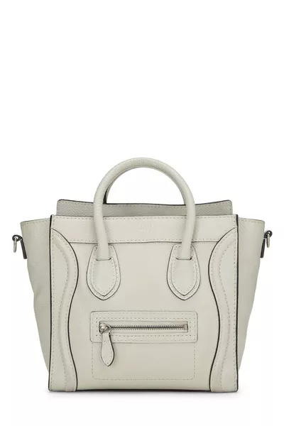 Grey Drummed Calfskin Leather Luggage Nano