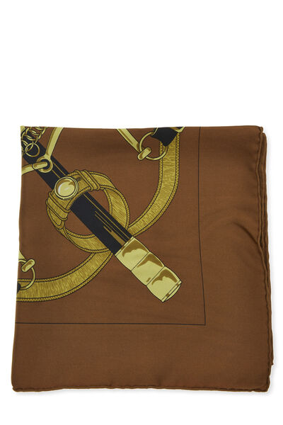 Brown & Multicolor 'Éperon d'Or' Silk Scarf 90, , large