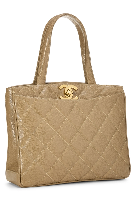 Beige Quilted Caviar 'CC' Turnlock Handbag, , large image number 1