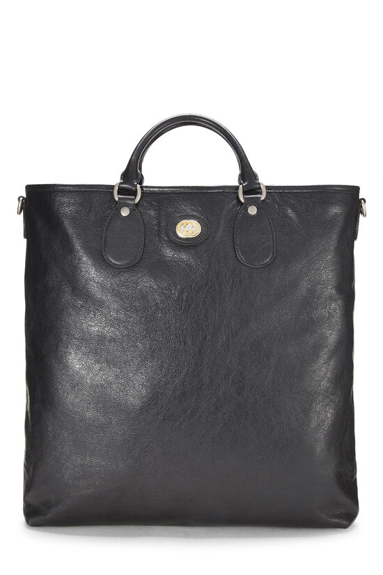 Black Grained Leather Convertible Tote, , large image number 1