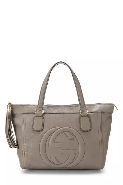 Grey Leather Soho Zip Tote