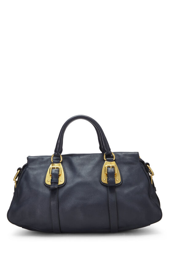 Navy Leather Bauletto Handbag, , large image number 4