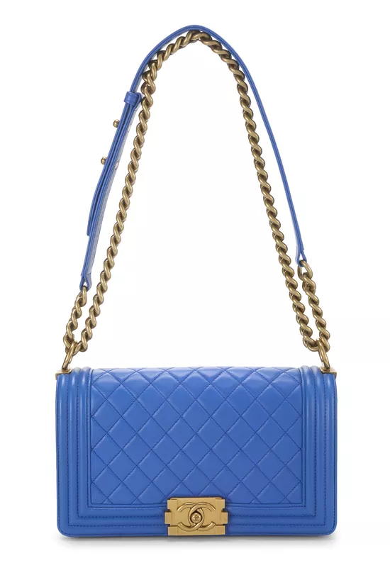 Blue Quilted Lambskin Boy Bag Medium, , large image number 0