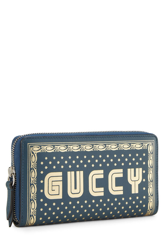 Blue Leather 'GUCCY' Zip Around Wallet , , large image number 3