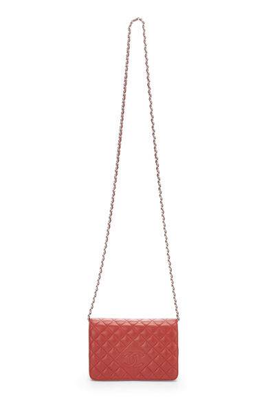 Red Quilted Lambskin CC Diamond Wallet on Chain (WOC), , large