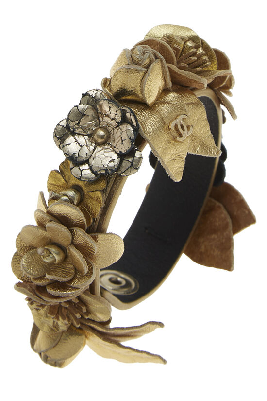Chanel Gold Leather Flower Cuff Bracelet Q6J4EI1LDB000