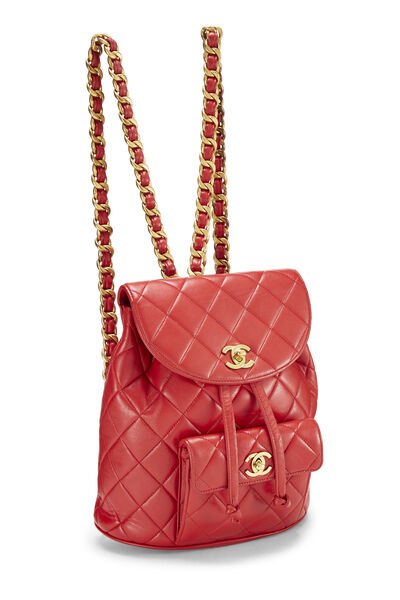 Red Quilted Lambskin 'CC' Classic Backpack Medium, , large