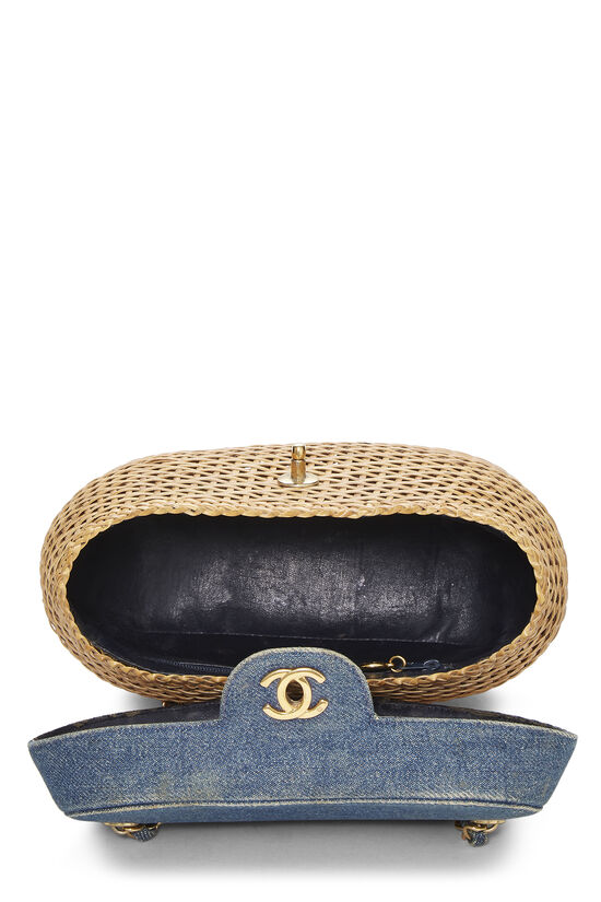 Blue Denim & Natural Wicker Basket Bag, , large image number 5