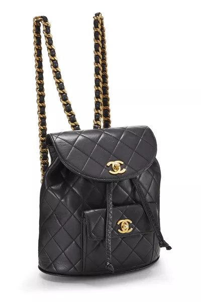 Black Quilted Lambskin 'CC' Classic Backpack Medium, , large