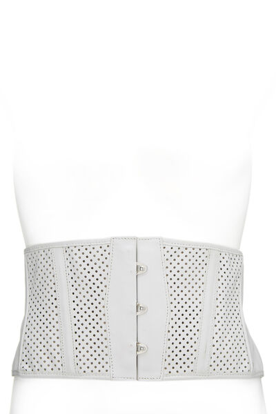 White Perforated Leather Corset Belt