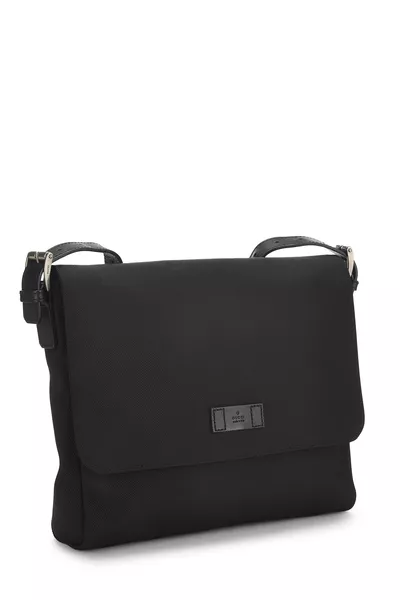 Black Techno Canvas Web Flap Messenger, , large