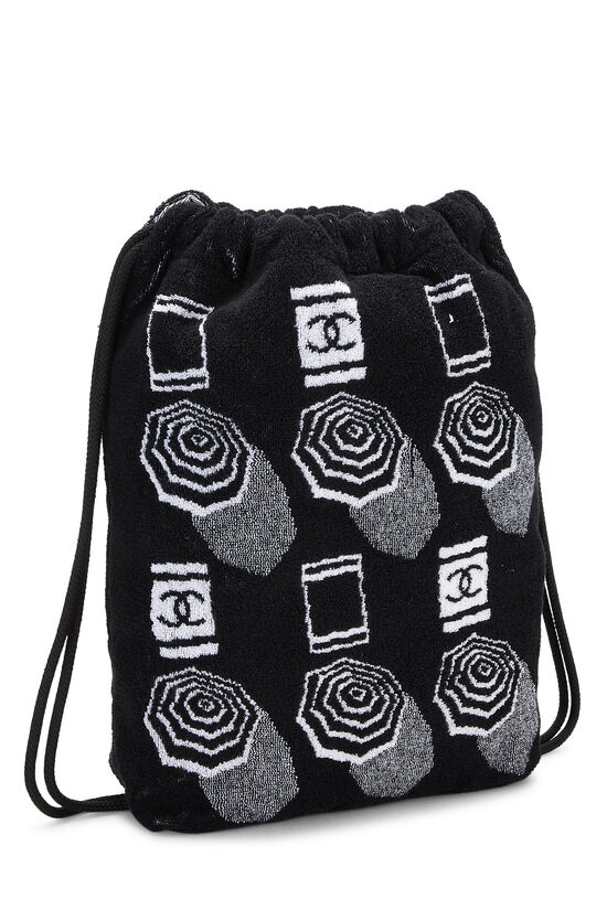Black Terry Cloth Drawstring Beach Backpack