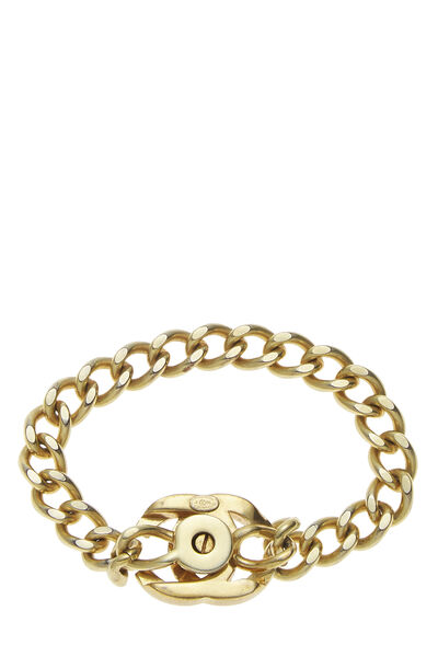 Gold & Crystal 'CC' Turnlock Bracelet Small, , large
