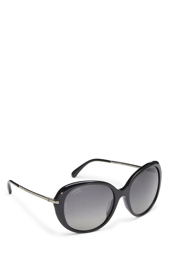 Black Acetate & Crystal Oversize Sunglasses, , large image number 2