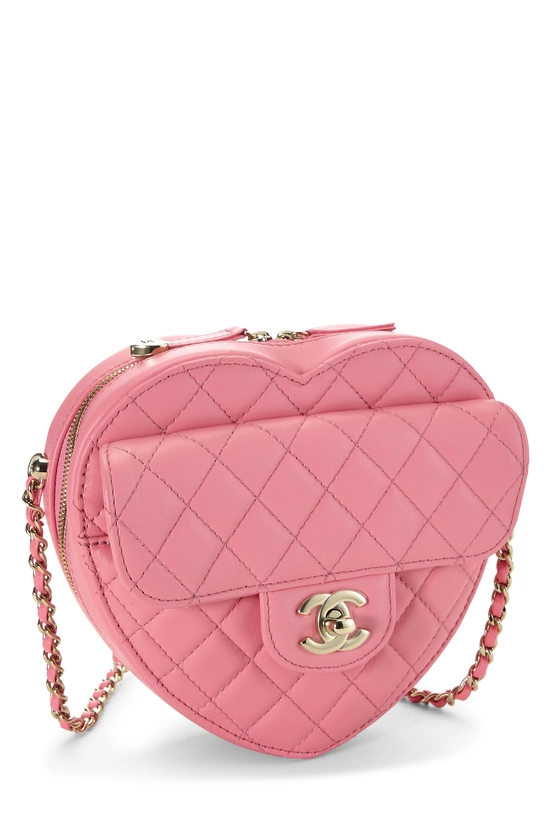 Pre-Owned Pink Lambskin 'CC' In Love Heart Crossbody Q6B8CO1IPB000