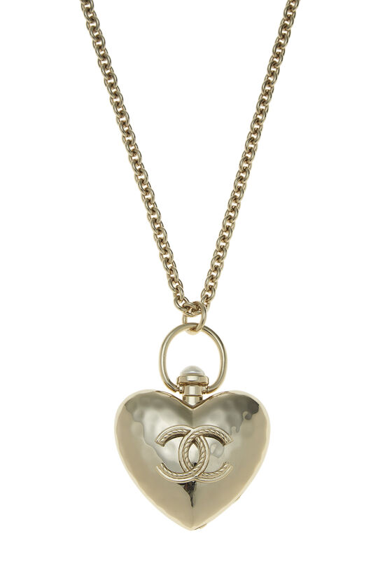 Gold 'CC' Hammered Heart Locket Necklace Extra Large, , large image number 1