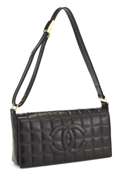 Black Leather Chocolate Bar Shoulder Bag, , large