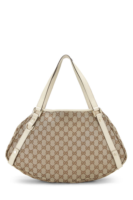 Gucci Abbey Beige White Canvas Authentic Leather Vintage Tote