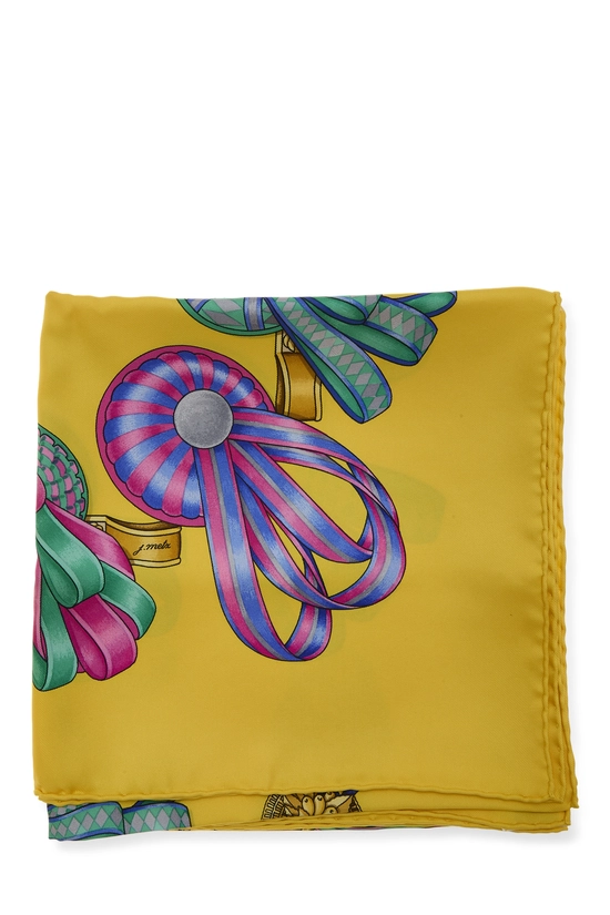 Yellow & Multicolor 'Les Rubans du Cheval' Silk Scarf 90, , large image number 1