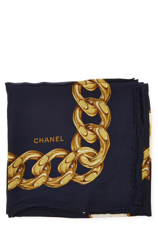 Navy 'CC' Silk Scarf MM, , large image number 1