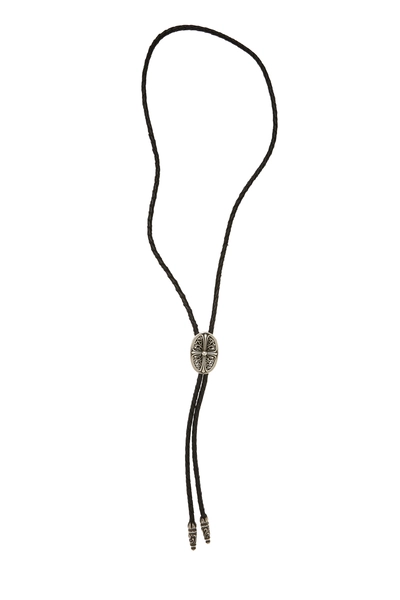 Black Leather & Sterling Silver Cross Bolo Tie