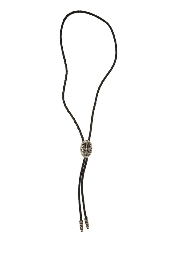 Black Leather & Sterling Silver Cross Bolo Tie, , large image number 0