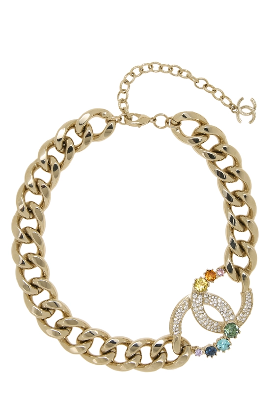 Multicolor Gold Crystal 'CC' Necklace, , large image number 0