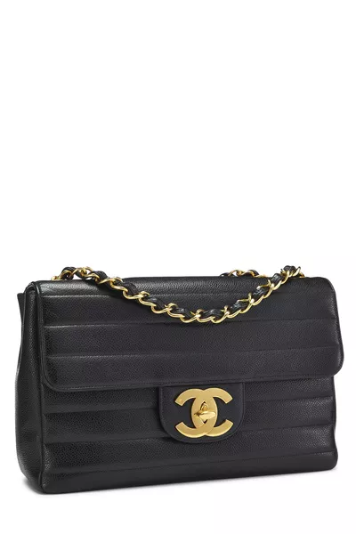 Black Horizontal Caviar Half Flap Jumbo, , large