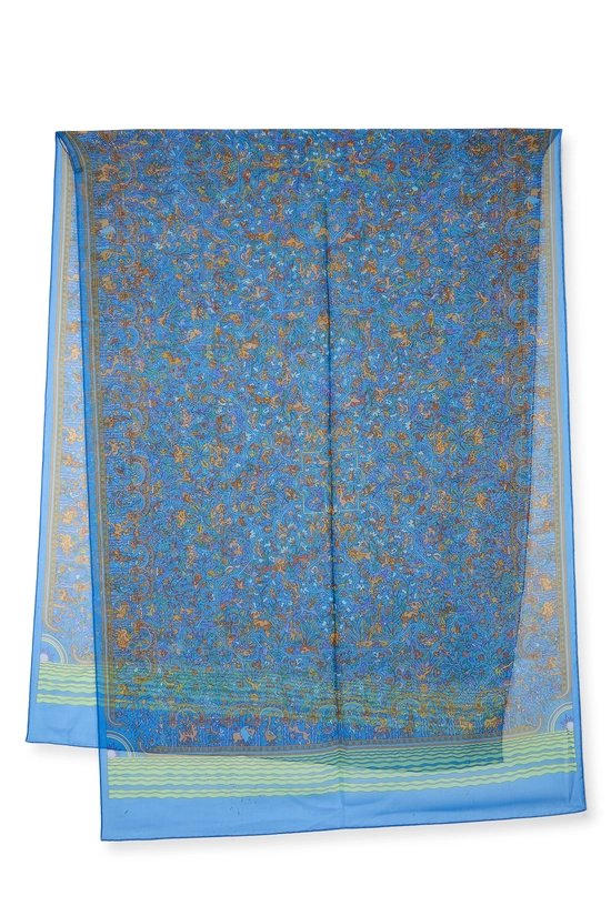 Blue & Multicolor 'Les Jardins d'Arm&eacute;nie' Silk Shawl, , large image number 0