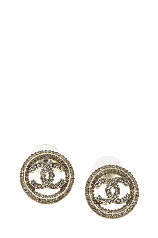 Gold & Crystal 'CC' Circle Earrings , , large image number 1