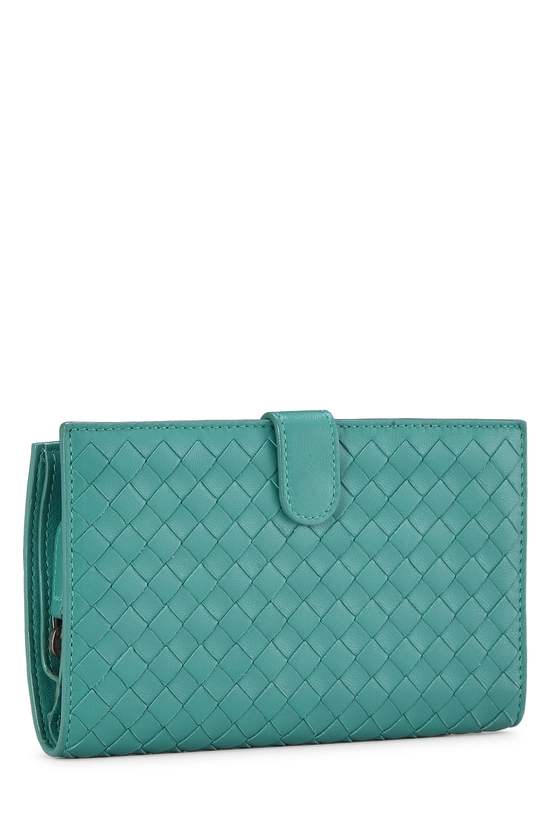 Green Intrecciato Compact Zip Wallet, , large image number 1