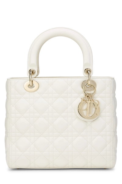 White Cannage Quilted Lambskin Lady Dior Medium