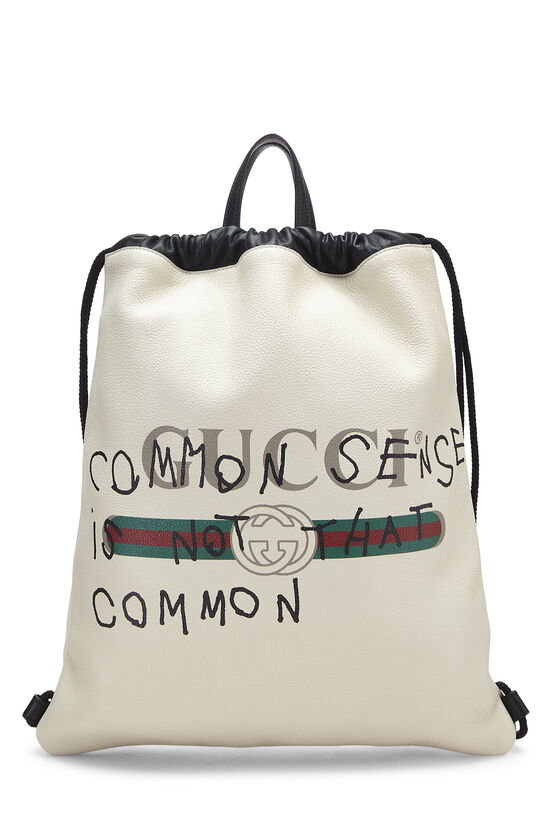 Coco Capitán x Gucci White Leather Logo Drawstring Backpack, , large image number 1